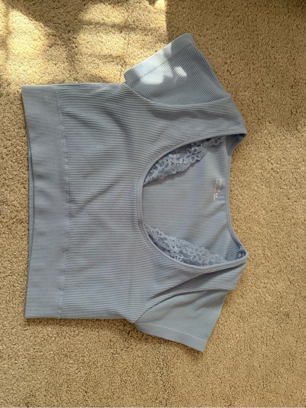 aerie Ribbed Lace-Trim Crop Top in Light Blue